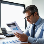 **Image Prompt:** A serious financial analyst meticulously reviewing documents and charts in a brightly lit office, highlighting key performance indicators. The scene should convey diligence and a deep dive into data.
