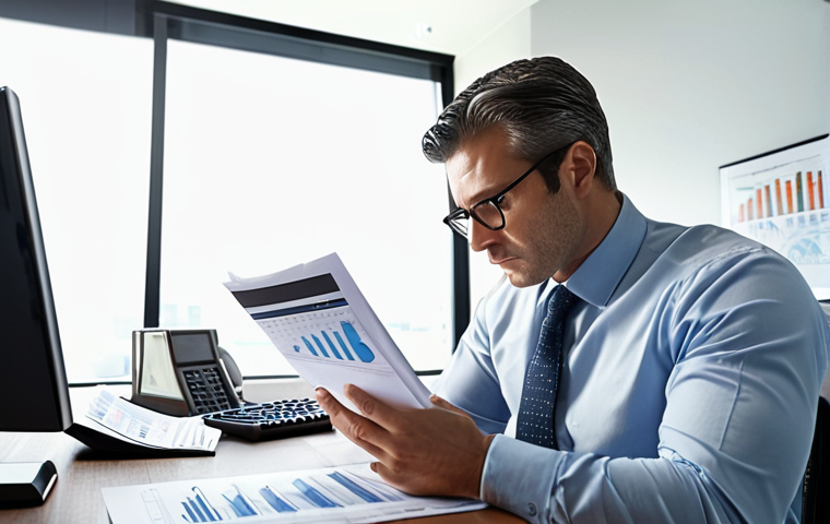 **Image Prompt:** A serious financial analyst meticulously reviewing documents and charts in a brightly lit office, highlighting key performance indicators. The scene should convey diligence and a deep dive into data.