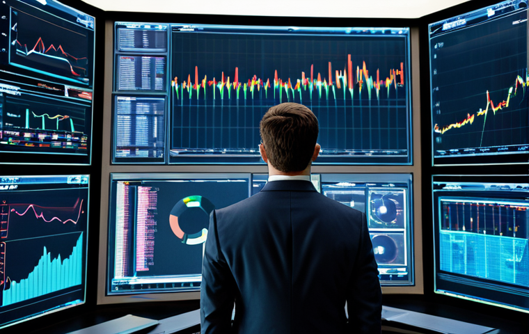 A focused, professional financial analyst in a modest business suit stands in a futuristic control room. Multiple holographic displays surround them, showing dynamic, real-time financial market data visualizations, abstract charts, and flowing data streams. One hand is gestured towards a dynamic data visualization, conveying agility and responsiveness. Professional photography, cinematic lighting, vibrant colors, perfect anatomy, correct proportions, well-formed hands, proper finger count, natural body proportions, natural pose, fully clothed, appropriate attire, safe for work, appropriate content, family-friendly.