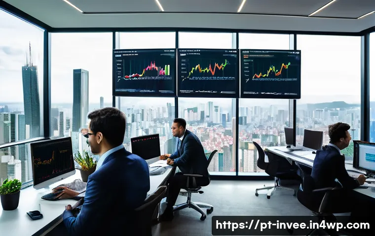 팩터 투자와 리서치 자료의 중요성 - A sophisticated modern office setting with a diverse group of Brazilian financial analysts studying ...